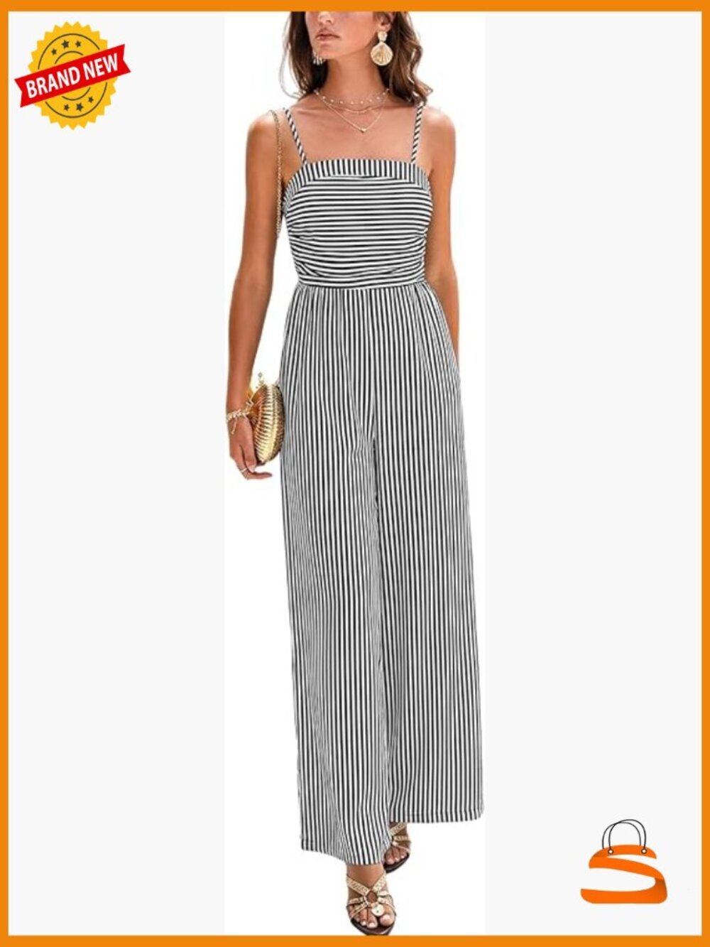 Sleeveless Striped Straight-Leg Jumpsuit Summer Casual Beach